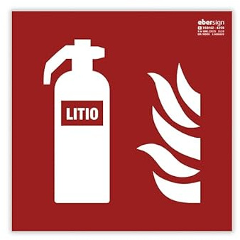Señal Luminiscente Extintor Baterías de Litio, Clase A PVC (1mm) - Normativa ISO y UNE 23034:2023