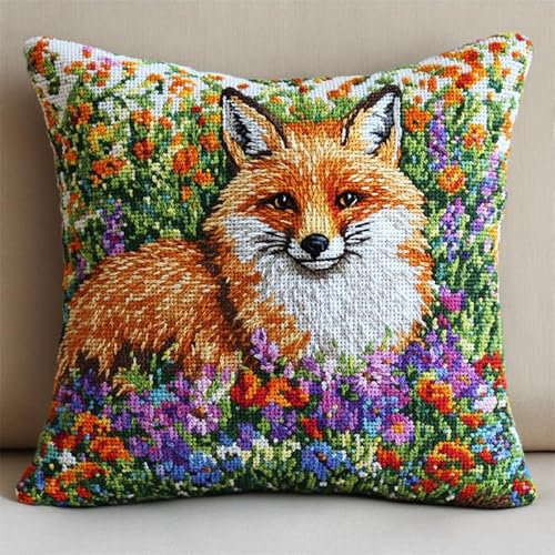 Kreuzstich Kissen Set Vorgedruckt, Cartoon Tiere Stickkissen mit Muster 45X45cm Kreuzstich Kissen zum Basteln Stickkissen kissenbezug zum besticken kreuzstich
