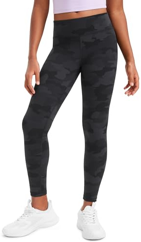 CRZ YOGA Girls Butterluxe Full Length Yoga Leggings - Athletic Sports Casual Pants High Waist Tights Kids Teen Dark Grey Camouflage 2 Medium