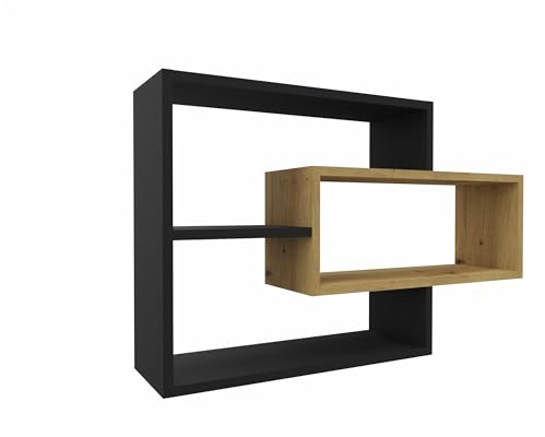 MARAND Wandregal Hängeregal - Bücherregal - Wandmontage - Modernes Design - Stauraum - 3 Ablagefächer - Stabile Konstruktion - Schwarz/Artisan