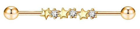 Niaspi 14G Star Industrial Barbell Earrings for Women Stainless Steel 38mm 1&1/2 Inch Industrial Piercing Bar Cartilage Helix Earrings Body Piercing Jewelry 1 Piece (Gold)