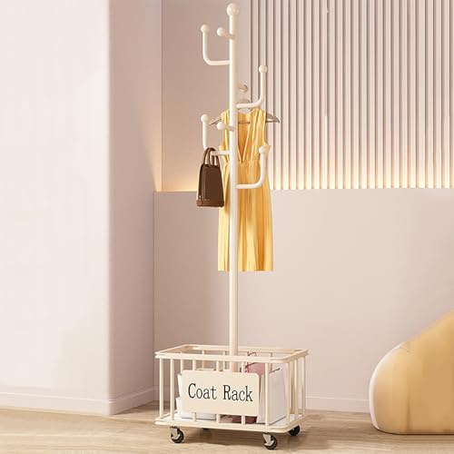 Appendiabiti Indipendente, Appendiabiti in Metallo A Forma di Cactus con 7 Ganci E Cestello Portaoggetti, Organizer Mobile per Soggiorno E Camera da Letto(161cm/63.3inch, White)