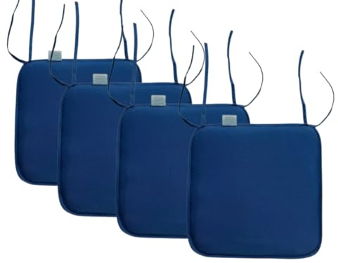 INSAFIANS Waterproof Chair Cushions Tie-On Seat Pads Dining Kitchen Patio Outdoor Chairs Packs of 2, 4, 6, or 8 (Pack 4 Navy)