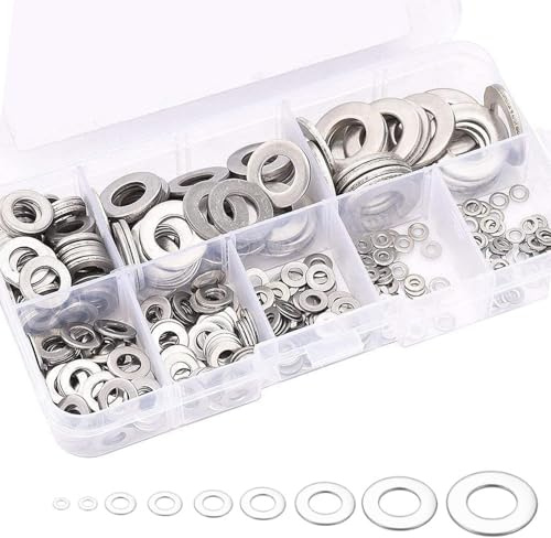 684 PCS Stainless Steel Flat Washers for Screws – Assorted Sizes, Durable and Rust-Resistant, Perfect for Home, Office, and Industrial Use