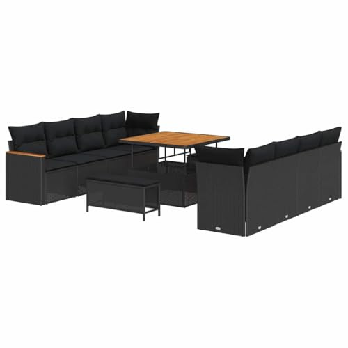 vidaXL Trädgårdsoffset 11 pcs Svart konstrotting, Trädgårds- och Terrassmöbler, Modern Rattansoffa, Utemöbler för Altan och Bakgård, Modulär Loungegrupp