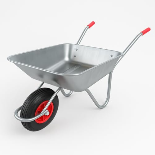 Schubkarre für den Garten, 65 l, Rahmen aus verzinktem Stahl, Luftkammer, Tragkraft 80 kg, ideal für Garten, Stall, Baustelle