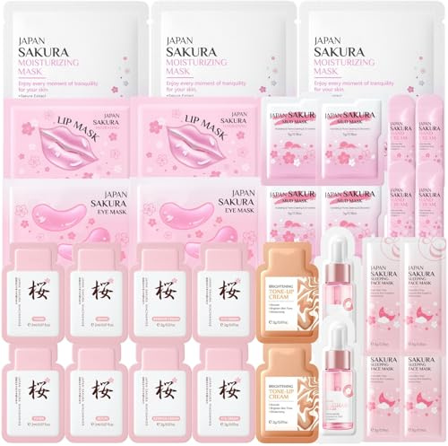 31PCS Sakura Skincare Gift Set,Luxurious Gifts for Teenage Girls,Complete Facial Skin Care Sets&Kits,Sakura Skincare Set with Serum,Cleanser,Cream,Eye Cream,Tone-Up Cream,Lip Mask,Eye Mask,Face Mask