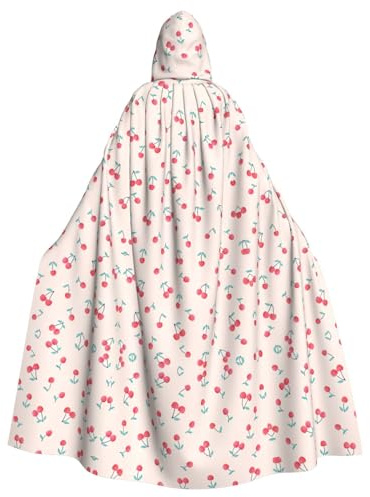 ZHAOUR Capa unisex con capucha de Halloween para adultos, bonita capa de disfraz de cosplay con estampado completo de cereza roja dulce, bata cómoda y duradera