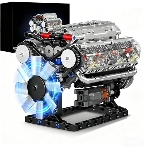 V8 Engine Model Kit 535 PCS Build Your Own Mini Working Engine, Educational 8-Cylinder Petrol Car Engine Replica, Creative Gift Building Kit for Teens Adults Boys Girls 14 Plus