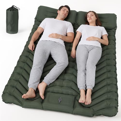HAUSPROFI Isomatte Camping Doppel, Ultraleicht Camping Luftmatratze für 2 Personen mit Fußpumpe & Kissen, Aufblasbare Matratze Kompakte und Leichte, Campingmatte für Wandern Strand Outdoor