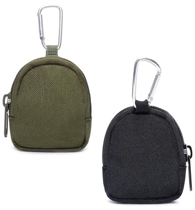 Yuannee Coin Purse Men,2PCS Round Coin Bag Hanging with Hook Mens Wallets Car Key Waist Case Earphone Pack Backpack Accessory Pouch for Anti-Lost Keys Jewelry and Coins(Black Green)