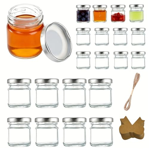Ksnowqi 20 Stück Kleine Gläser mit Deckel 50ml, Marmeladengläser Klein mit Deckel, Einmachgläser Klein, Mini Schraubgläser Honiggläser für Gastgeschenke & Hochzeit, Honig