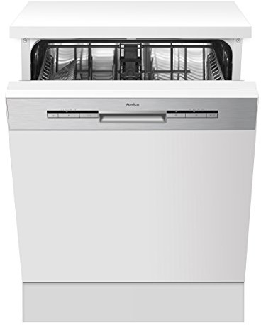 Amica EGSP 14797-1 E Einbau-Geschirrspüler / teilintegriert mit Bedienblende in Edelstahloptik (ohne Möbelfront) / 12 Maßgedecke / 4 Programme / Besteckkorb | 4 Programme, Besteckkorb, Halbbeladung, Startzeitvorwahl, Aquastopp, Edelstahl-Innenraum, ohne Möbelfront