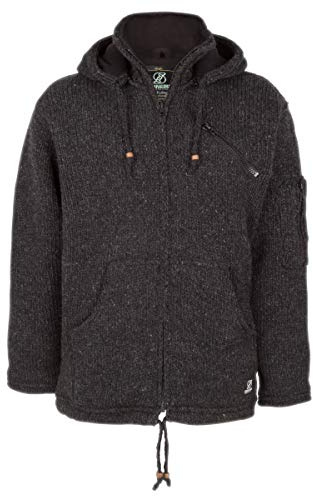 Shakaloha - Veste à capuche cardigan - écraser ziphe en anthracite pour hommes / unisexe - en compétition équitable avec une veste à capuche nourrie en toison - manuscrite au Népal