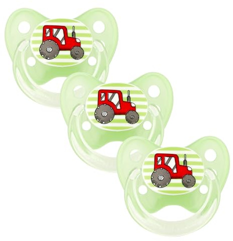 dentistar Silikon Schnuller 3er-Set - Größe 1 Schnuller 0-6 Monate - Zahn- & kieferfreundlicher Nuckel mit Dental-Stufe – BPA-frei – Made in Germany - Trecker, Grün