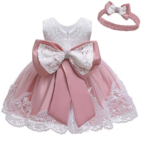 LZH Baby Girls Spetsklänning Bowknot Flower Dresses Bröllopsfest Dop dop Tutu-klänning