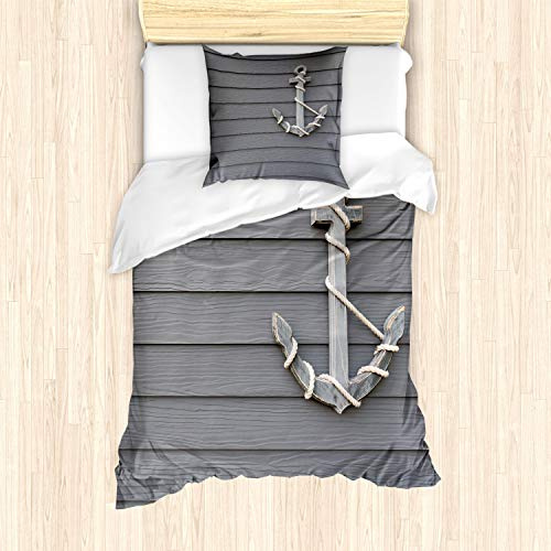 ABAKUHAUS Anker Bettbezug Set für Einzelbetten, Antike Wand Navy Natur, Weicher Microfaserstoff Allegigeignet kein Verblassen,Grau Weiß