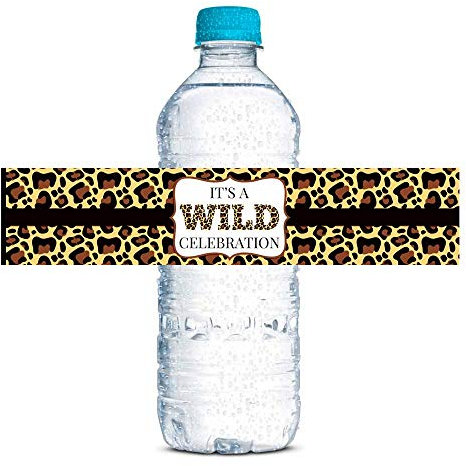Leopard Print Wild Birthday Party Waterproof Water Bottle Sticker Wrappers, 20 1.75 x 8.5 Wrap Around Labels by AmandaCreation