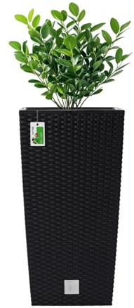 PAFEN Blumenkübel Pflanzkübel Rattan-Optik inkl. Einsatz 14L Pflanzenbehälter Kunststoff (Anthrazit)