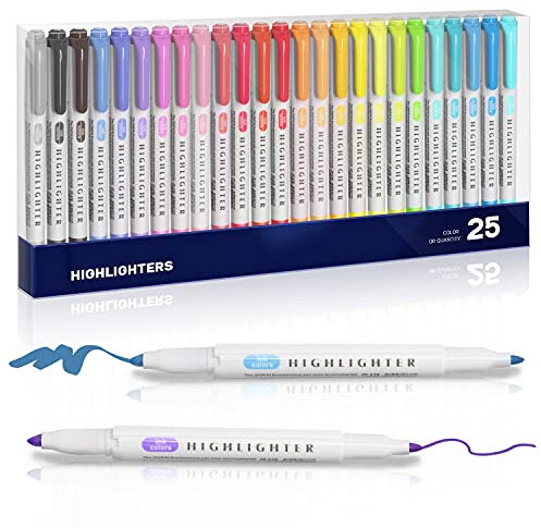 EooUooIP Pastell Textmarker im 25er Set, mit dünnen und breiten Schrägkeilspitzen Bibel Textmarker Pastell, für das Klassenzimmer und Büro, 25 Farben