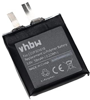 vhbw 1x Akku kompatibel mit Pebble Time Round Smartwatch Uhr Fitnessarmband (58 mAh, 3,8 V, Li-Polymer)