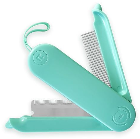 Fur Magic Foldable Deshedding & Dematting Comb Grooming Brush for Dogs Cats | Green, reduces shedding, removes mats & tangles for medium & short hair coats, thinning brush, skin-friendly, portable & safe