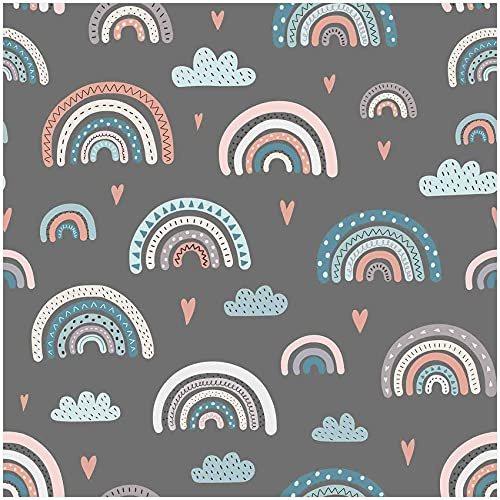 VmG-Store Baumwollstoff Stoffe Meterware Nähen I Nähstoff Kinder Kinderstoff 155cm breit (Regenbogen Pastell Grau BC019, 200 x 150cm)