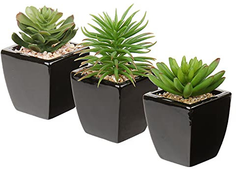 Oairse Artificial Succulent Plants Series Fake Plants Succulents in Ceramic Pot Set of 3 Faux Succulents Mini Potted Artificial Plant for Bathroom Shelf Kitchen Patio Home Office Table Decor