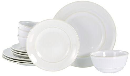 CreaTable, 23670, Serie ANTIQUE offwhite, 12-teiliges Geschirrset, Teller Set aus Steinzeug, spülmaschinen- und mikrowellengeeignet, Made in Portugal