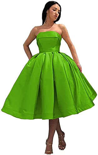 HPPEE Vestidos de regreso a casa para Juniors sin tirantes de satén falda corta té longitud vestidos de fiesta de noche, lime green, 34