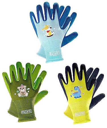 PACIFIC 3 Paar Kinder Gartenhandschuhe für 2-5 Jahre, Naturlatex-beschichtete Gartenhandschuhe, Rutschfeste Kinder Sicherheitshandschuhe, für Outdoor, Malen & DIY, Jungen & Mädchen, Mehrfarbig, XXXS
