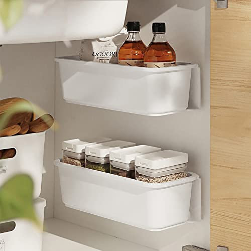 YHANEC 2 Pcs Under Sink Storage, Pull Out Kitchen Organiser, Slide Out Cabinet Storage Baskets, Plastic Cupboard Storage for Kitchen Bathroom Office