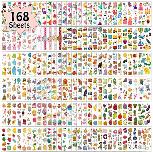 Partywind 168 Sheets (2000 Styles) Kids Temporary Tattoos for Party Supplies, Fake Tattoo Stickers with Dinosaur/Mermaid/Pirate for Boys and Girls, Birthday Games for Back to School Party