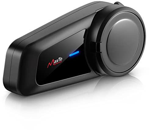 MAXTO Motorcycle Bluetooth Headset M2,Motorbike Helmet Bluetooth 5.0 Headset 6-Way 3280Ft Intercom Communication System with IP65 Waterproof CVC Noise Cancellation Stereo Music FM for All Helmets