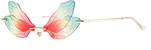 YUELUQU Modische randlose Libelle Schmetterling Flügel Sonnenbrille Party Cosplay niedliche lustige Brille (rot-gelb-grün)