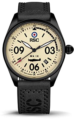 RSC Pilot's Watches Orologio da uomo 39mm Aviator svizzero al quarzo Spitfire Aviation, Pelle nera, Militare