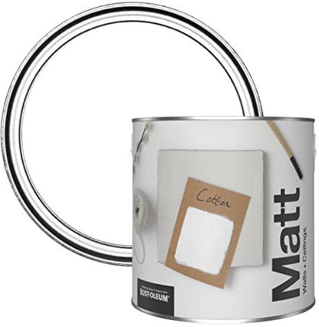 Rust-Oleum ultra strapazierfähige, extra deckende, abwaschbare, weiß matte Wandfarbe - Baumwolle 2,5 Litres