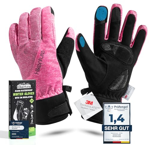 HIKENTURE Winterhandschuhe Damen Wasserdicht - Fahrradhandschuhe Winter Warm - Thermo Gefüttert - Touchscreen Handschuhe für Frauen