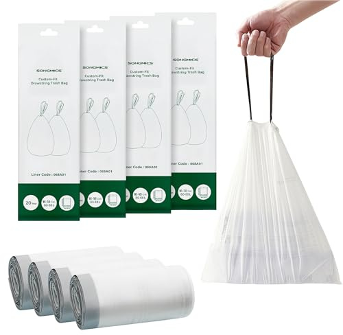 SONGMICS UKRB068A02 - Bolsas de basura compatibles con 80 bolsas de basura | Bolsas de basura de cocina con cordón, fáciles de quitar, paquete sin caja, código de forro 068A01, color blanco UKRB068A02
