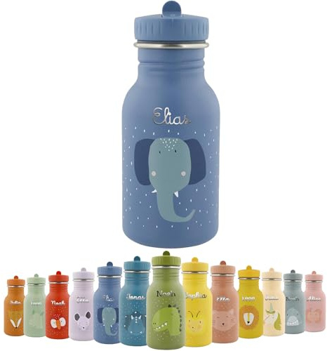 Trixie Baby Personalisierte Elefant Kindertrinkflasche (350ml) aus rostfreiem Edelstahl mit Namen für Mädchen und Jungen - Auslaufsicher & kinderfreundlich