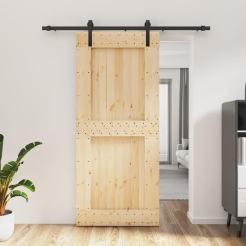 Festnight Schiebetür Komplettset Holz mit Beschlag Holzschiebetür Schiebetürbeschlag Innen Schiebetürsystem mit Tür Innentür Holztür Zimmertüren Scheunentür Schiebetüren Beschlagset 90x210 cm