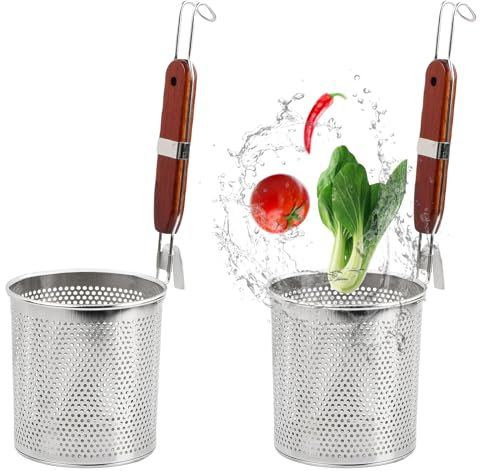 Granvoo2 Pezzi Colino per Pasta in Acciaio Inox, Divisorio Pasta per Pentola, Filtro per Pasta Micro-Perforato con Manico, Colino Profondo da Cucina, per Cibo, Tagliatelle, Pasta, Cibo Cinese
