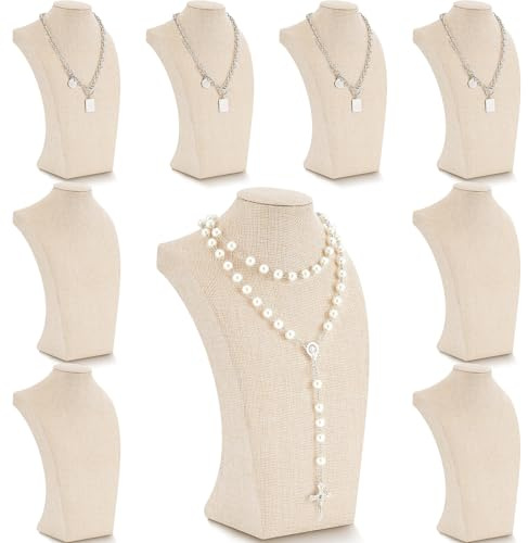 Kigley 9 Pcs Linen Necklace Display Bust Jewelry Holder Necklace Retail Mannequin Display Stand for Jewelry Selling Vendors Shows (11.4 x 6.9 Inch)