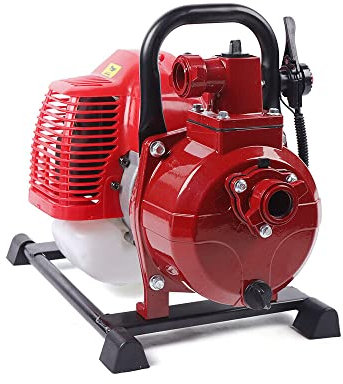 Benzin Wasserpumpe ördermenge Gartenpumpe Wasserablassschraube Ölmangelsicherung Fördermenge, 2 PS Gartenpumpe 2-Takt Motorpumpe Teichpumpe 42.5cc,Rot
