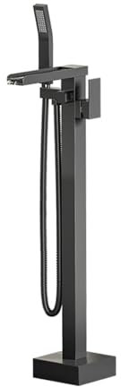 BiaoTeng Badewannenarmatur Mit Handbrause Wasserfall Freistehende Badewannen Armaturen 360° Drehung Messing Mit Handbrause Badarmatur Badewanne Wasserfall, grau