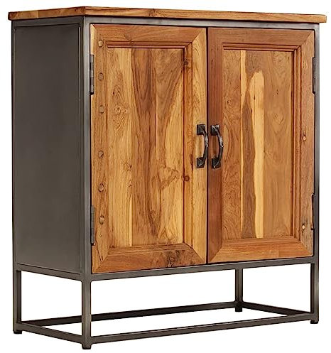 HETFTJN Sideboard, Küchenunterschrank Besenschrank Kücheninsel Flurschrank Geeignet für Schlafzimmer Badezimmer Flur Wohnzimmer Recyceltes Teak und Stahl 65 x 30 x 70 cm