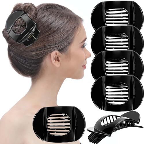 RC ROCHE 6 Stück Flache Entenschnabel Haarspange Damen, Groß Schwarz | Duckbill Hair Clips, Flache Haarklammer, Kein Knick, Liegt Flach am Kopf, French Twist, Dutt, Rutschfest, Halboffene Frisuren