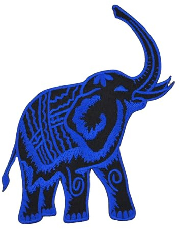 Elefant Blau Aufnäher zum aufbügeln oder aufnähen Bügelbild Aufbügler für Kleidung gestickter Bügelflicken Applikation Patch Größe 10,0 x 12,3 cm
