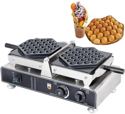 ANGDI Commercial Bubble Waffle Maker, 1600W Electric Egg Waffle Maker with Non-stick Coating, Stainless Steel Egg Waffle Lron Maker with 50-300°C Temperature Adjustable for Snack Shop, Cafe, Home