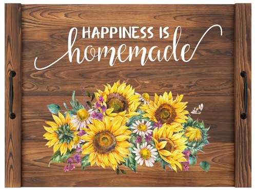 Noodle Board Stovetop Cover with Handles, Sunflower Kitchen Decor Wood Block Covers for Electric & Gas Stove, RV Stove Burner and Sink, Farmhouse Decorative Wooden Tray for Kitchen